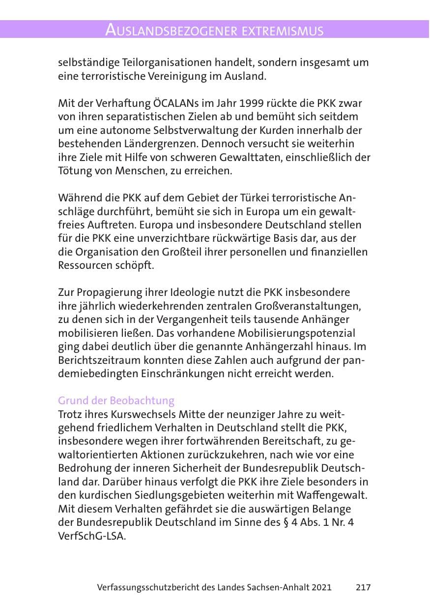 Seite 219 des Verfassungsschutzbericht 2021 Sachsen-Anhalt