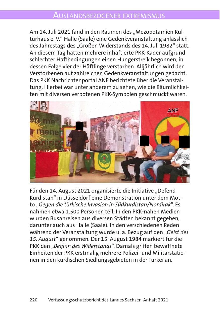 Seite 222 des Verfassungsschutzbericht 2021 Sachsen-Anhalt