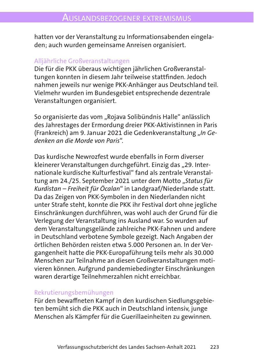 Seite 225 des Verfassungsschutzbericht 2021 Sachsen-Anhalt