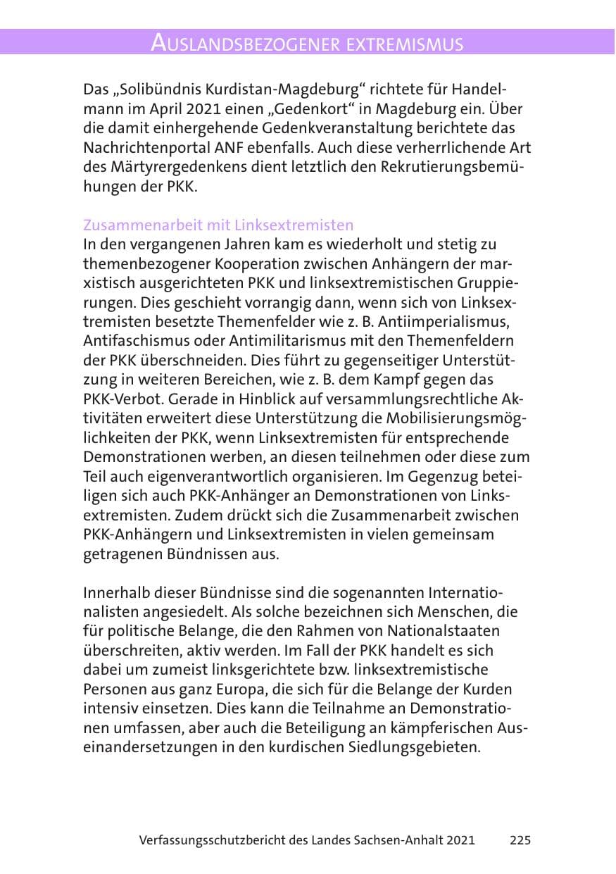 Seite 227 des Verfassungsschutzbericht 2021 Sachsen-Anhalt