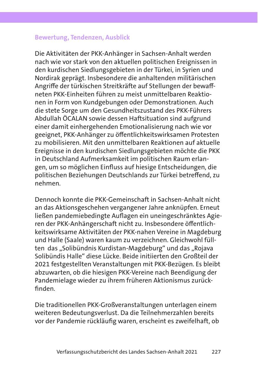 Seite 229 des Verfassungsschutzbericht 2021 Sachsen-Anhalt