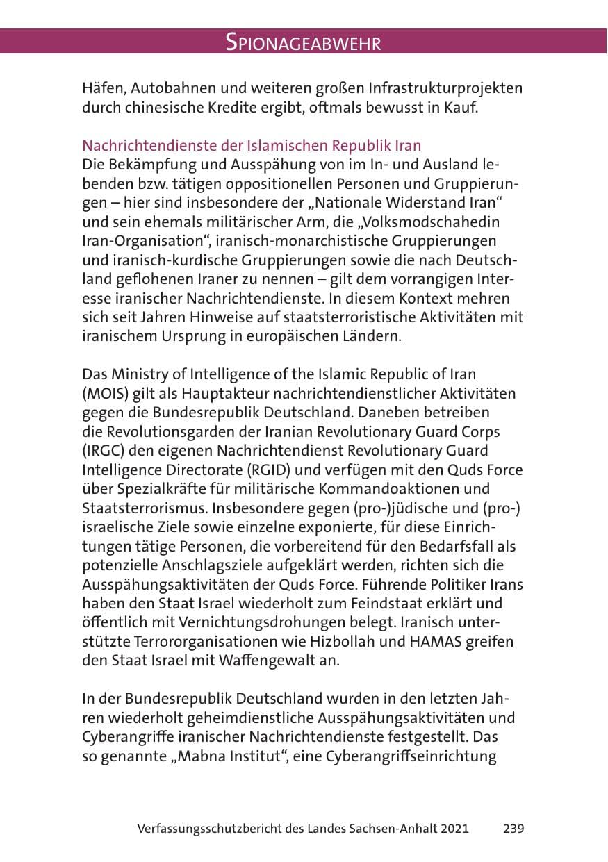 Seite 241 des Verfassungsschutzbericht 2021 Sachsen-Anhalt
