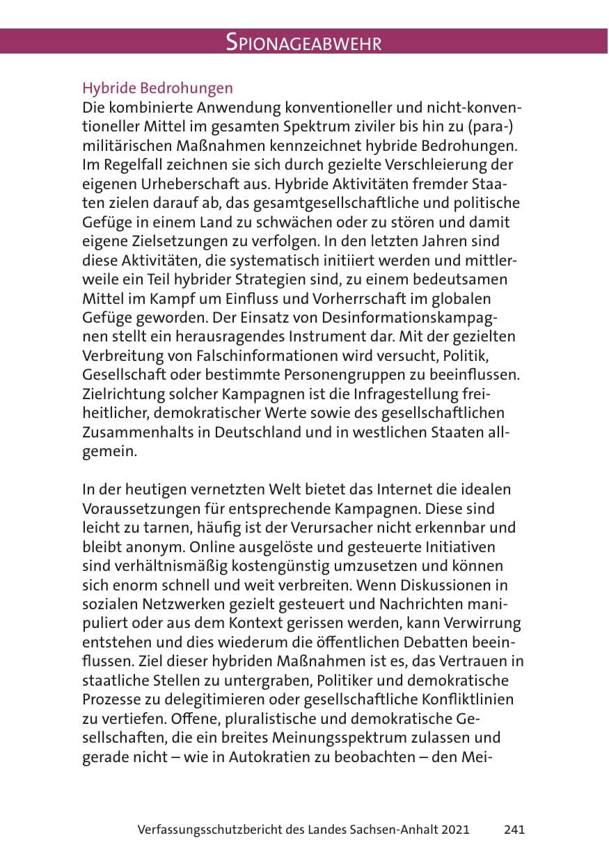 Seite 243 des Verfassungsschutzbericht 2021 Sachsen-Anhalt