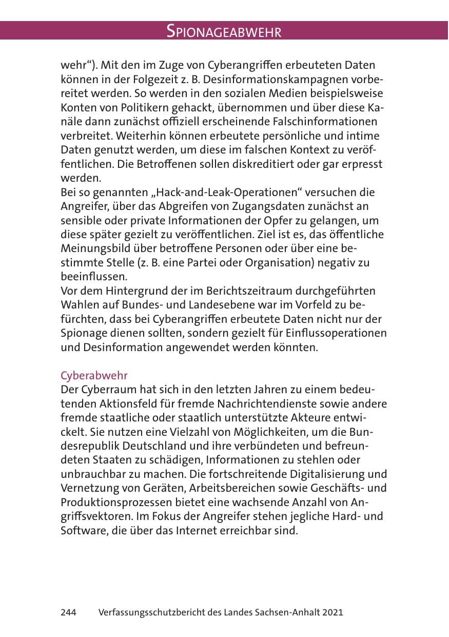 Seite 246 des Verfassungsschutzbericht 2021 Sachsen-Anhalt