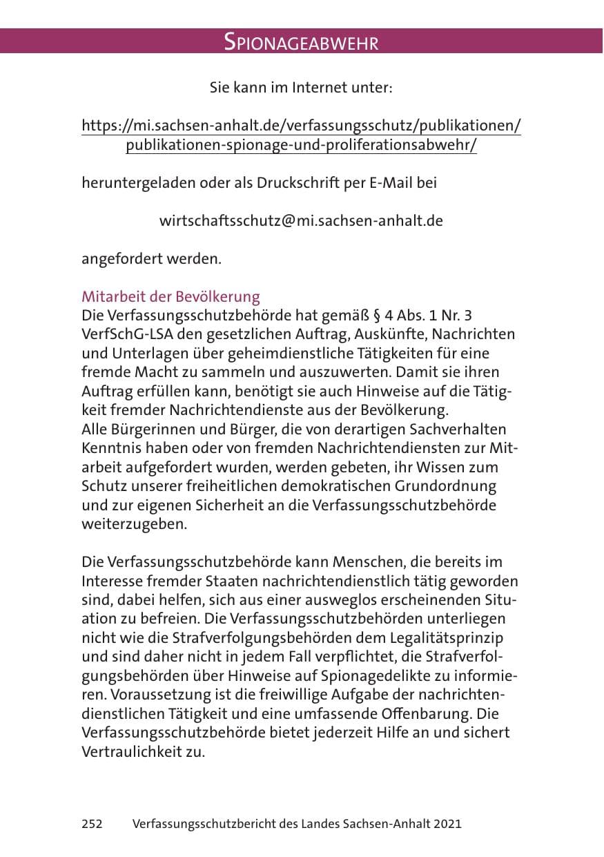 Seite 254 des Verfassungsschutzbericht 2021 Sachsen-Anhalt