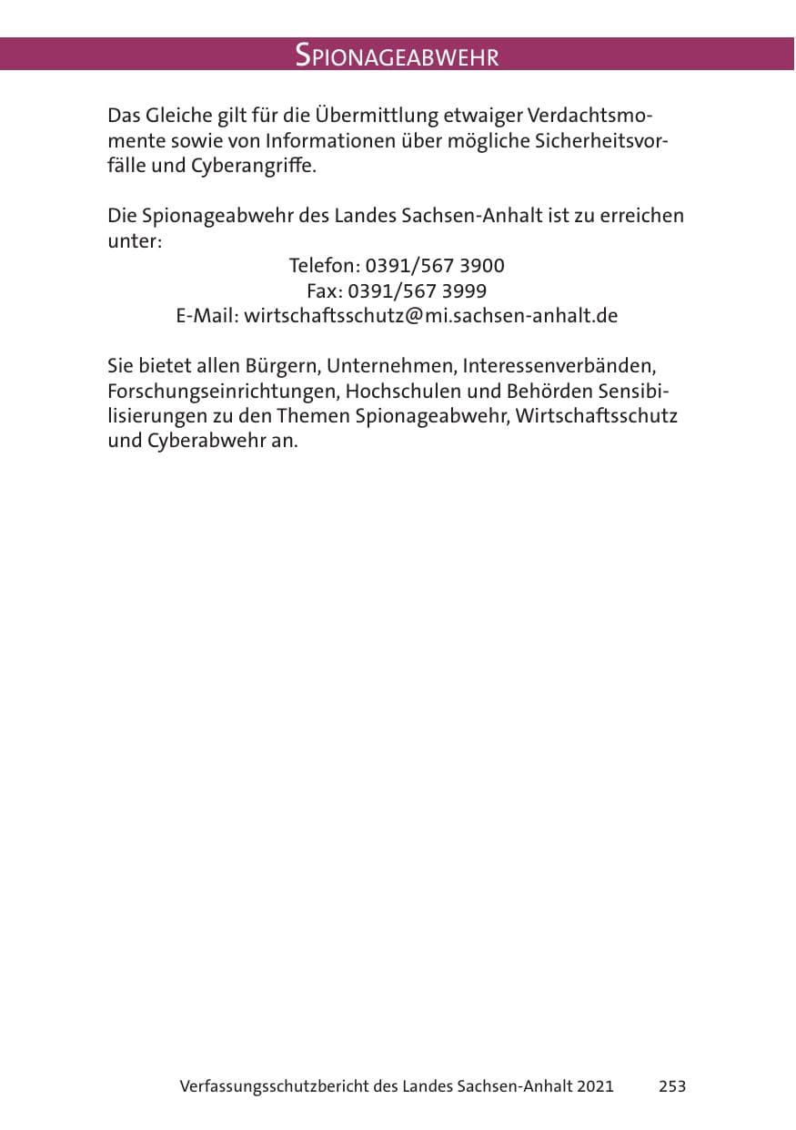 Seite 255 des Verfassungsschutzbericht 2021 Sachsen-Anhalt