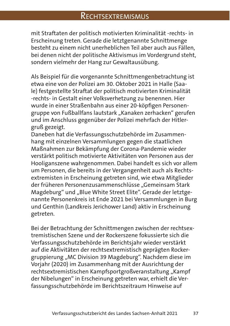 Seite 39 des Verfassungsschutzbericht 2021 Sachsen-Anhalt