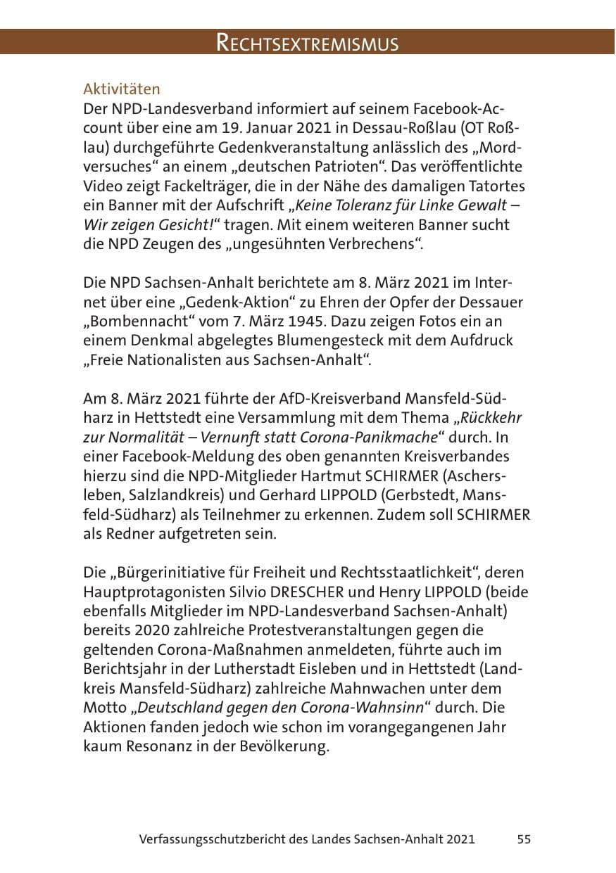 Seite 57 des Verfassungsschutzbericht 2021 Sachsen-Anhalt