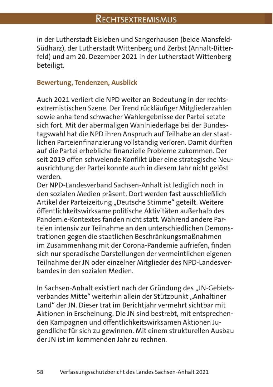 Seite 60 des Verfassungsschutzbericht 2021 Sachsen-Anhalt