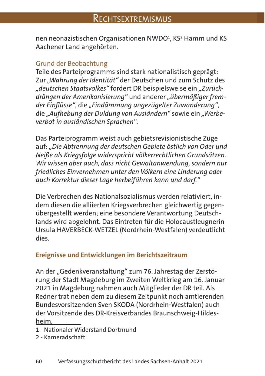 Seite 62 des Verfassungsschutzbericht 2021 Sachsen-Anhalt