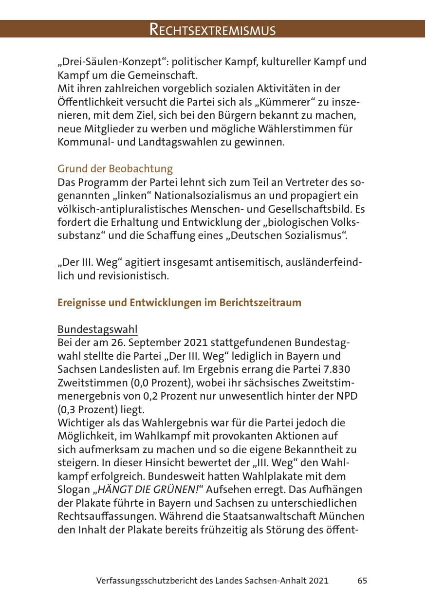 Seite 67 des Verfassungsschutzbericht 2021 Sachsen-Anhalt