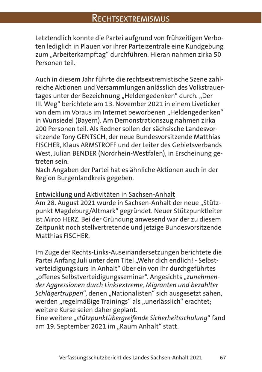 Seite 69 des Verfassungsschutzbericht 2021 Sachsen-Anhalt