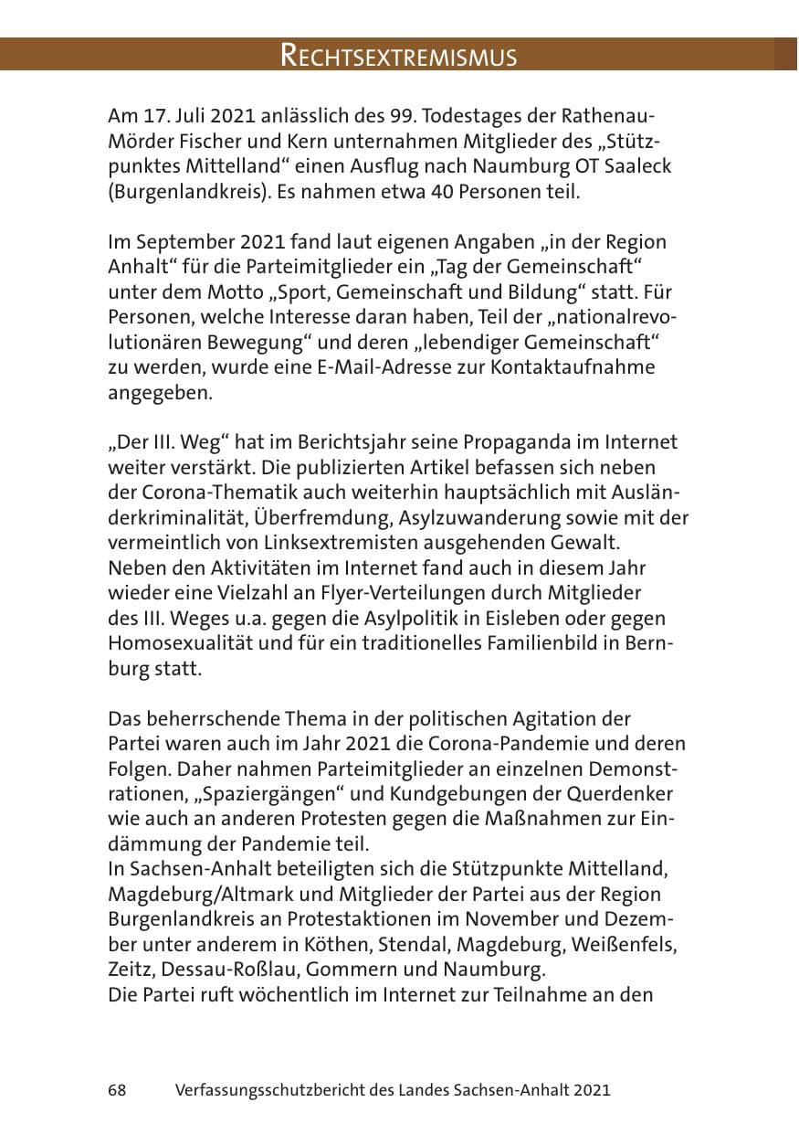 Seite 70 des Verfassungsschutzbericht 2021 Sachsen-Anhalt