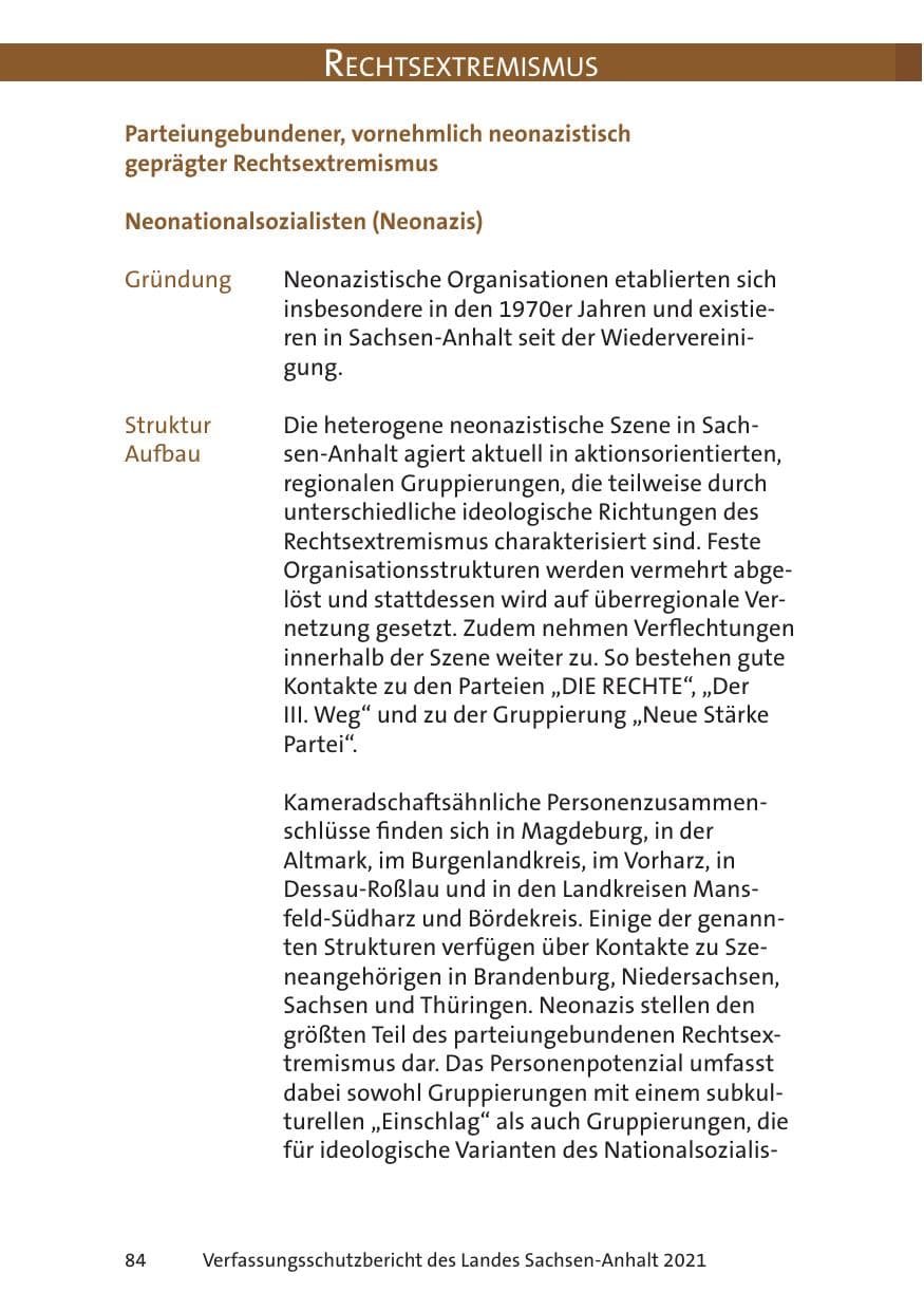 Seite 86 des Verfassungsschutzbericht 2021 Sachsen-Anhalt