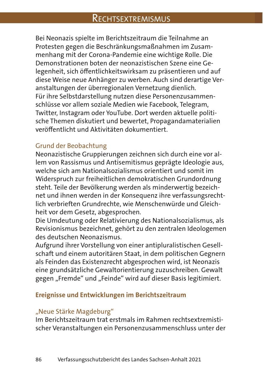 Seite 88 des Verfassungsschutzbericht 2021 Sachsen-Anhalt
