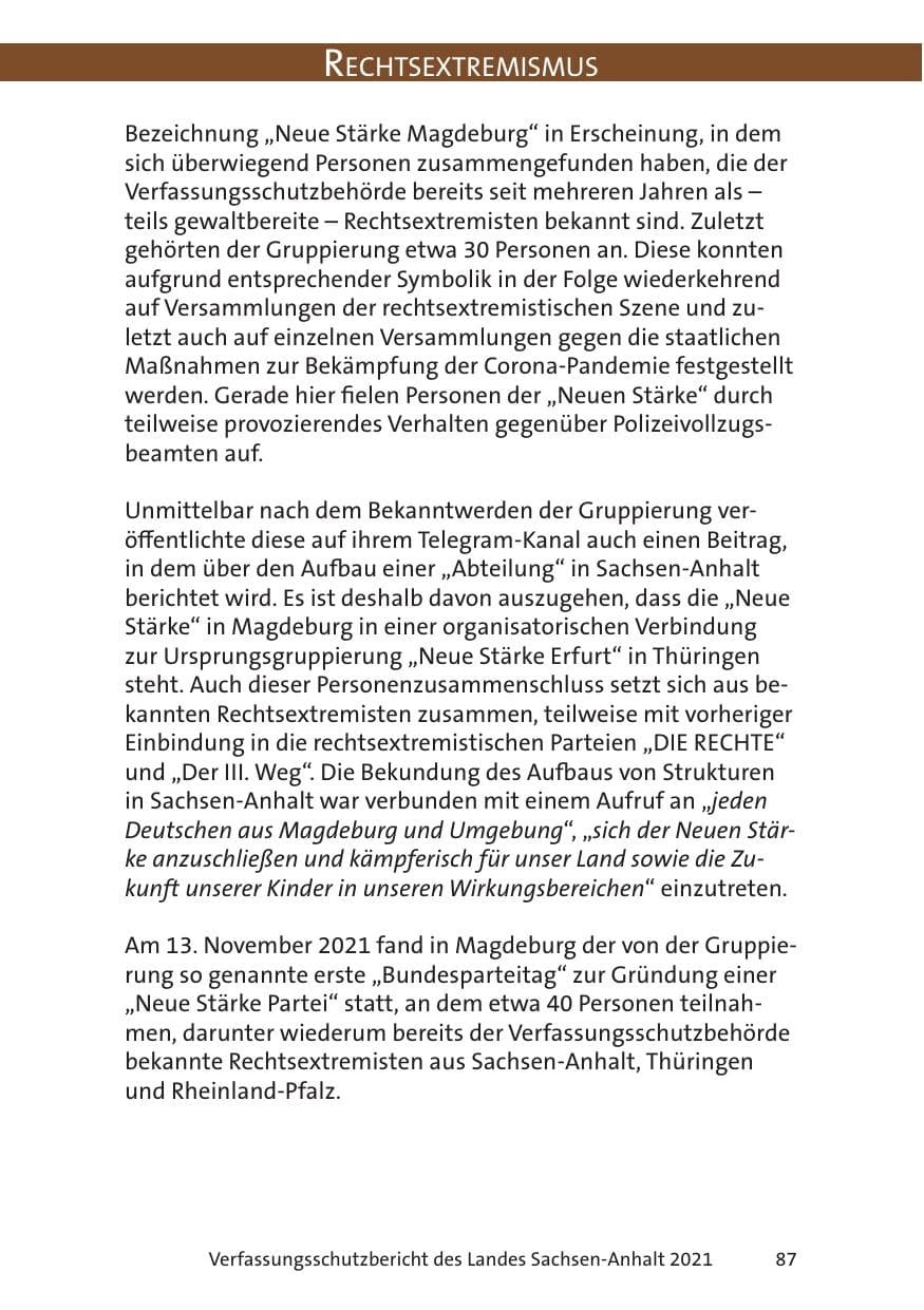Seite 89 des Verfassungsschutzbericht 2021 Sachsen-Anhalt