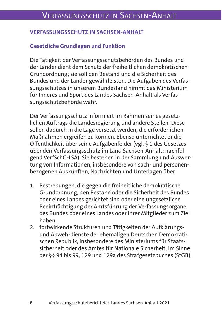Seite 10 des Verfassungsschutzbericht 2021 Sachsen-Anhalt