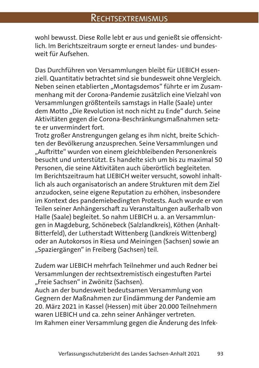 Seite 95 des Verfassungsschutzbericht 2021 Sachsen-Anhalt