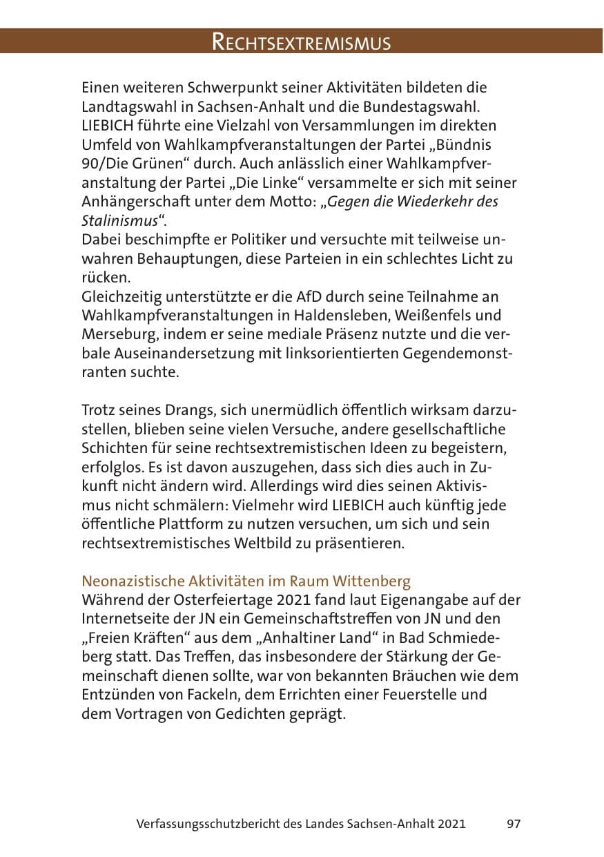 Seite 99 des Verfassungsschutzbericht 2021 Sachsen-Anhalt
