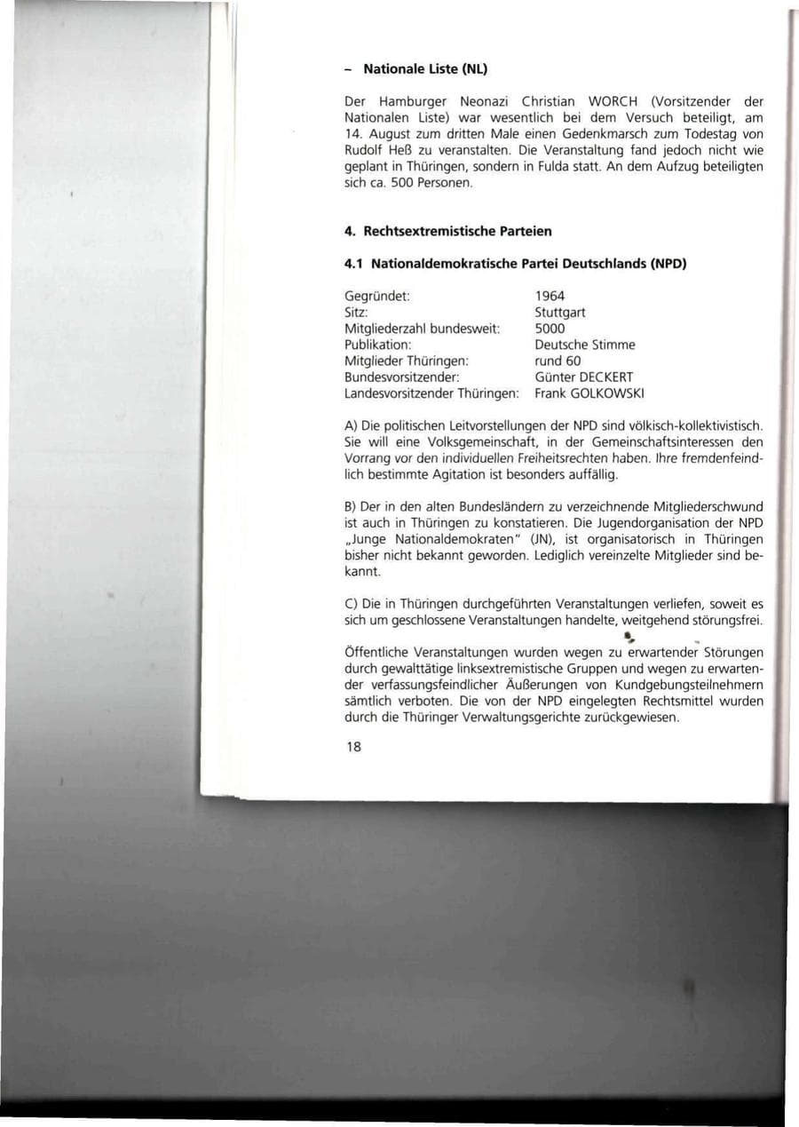 Seite 18 des Verfassungsschutzbericht 1993 Thüringen