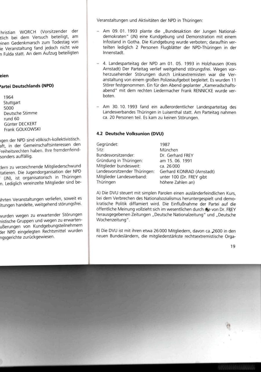 Seite 19 des Verfassungsschutzbericht 1993 Thüringen