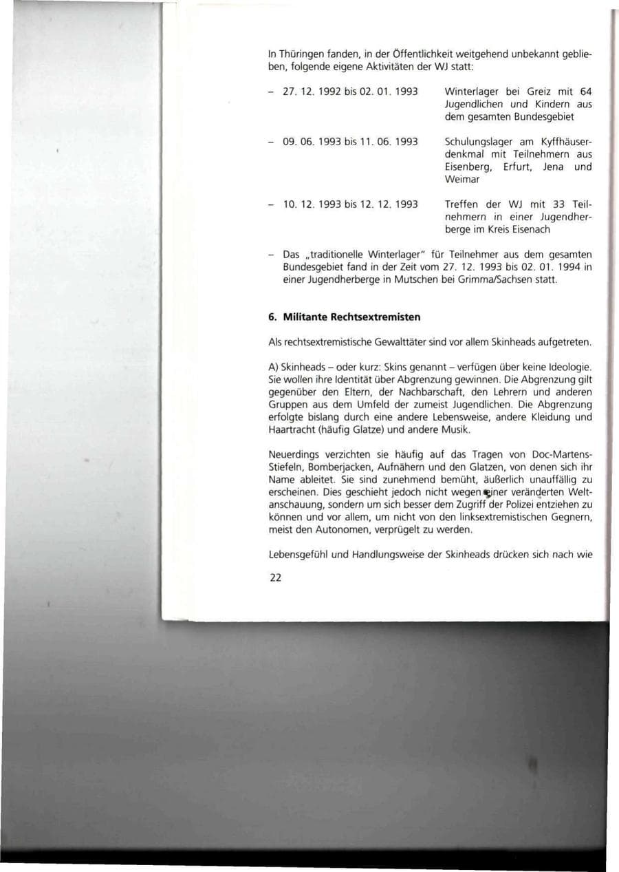 Seite 22 des Verfassungsschutzbericht 1993 Thüringen