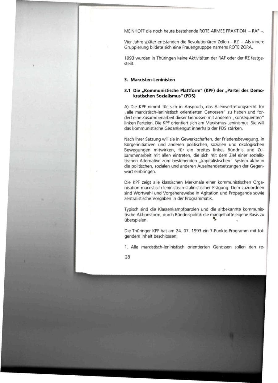 Seite 28 des Verfassungsschutzbericht 1993 Thüringen