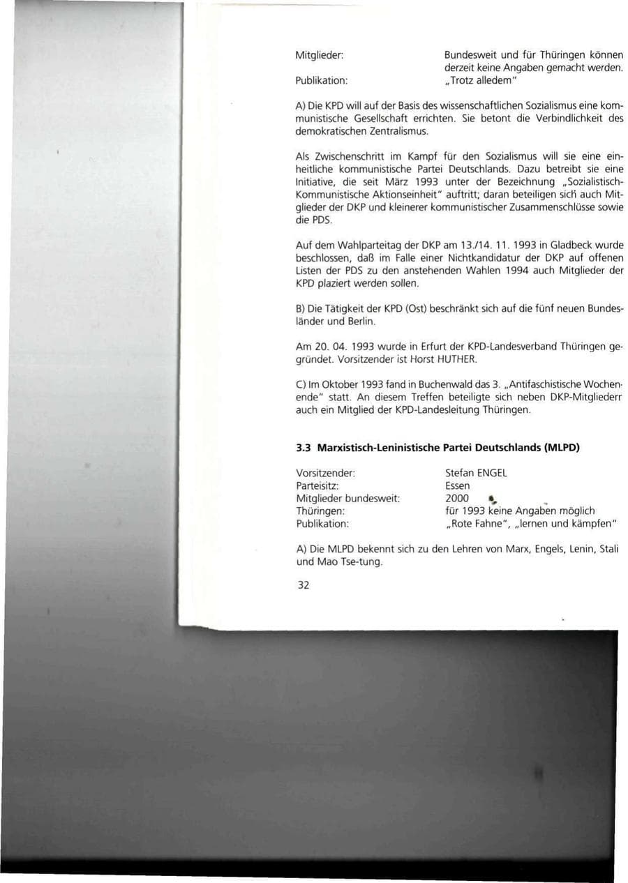 Seite 32 des Verfassungsschutzbericht 1993 Thüringen
