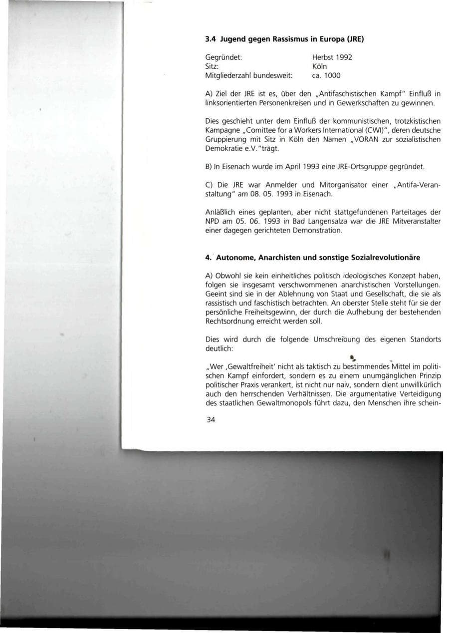 Seite 34 des Verfassungsschutzbericht 1993 Thüringen