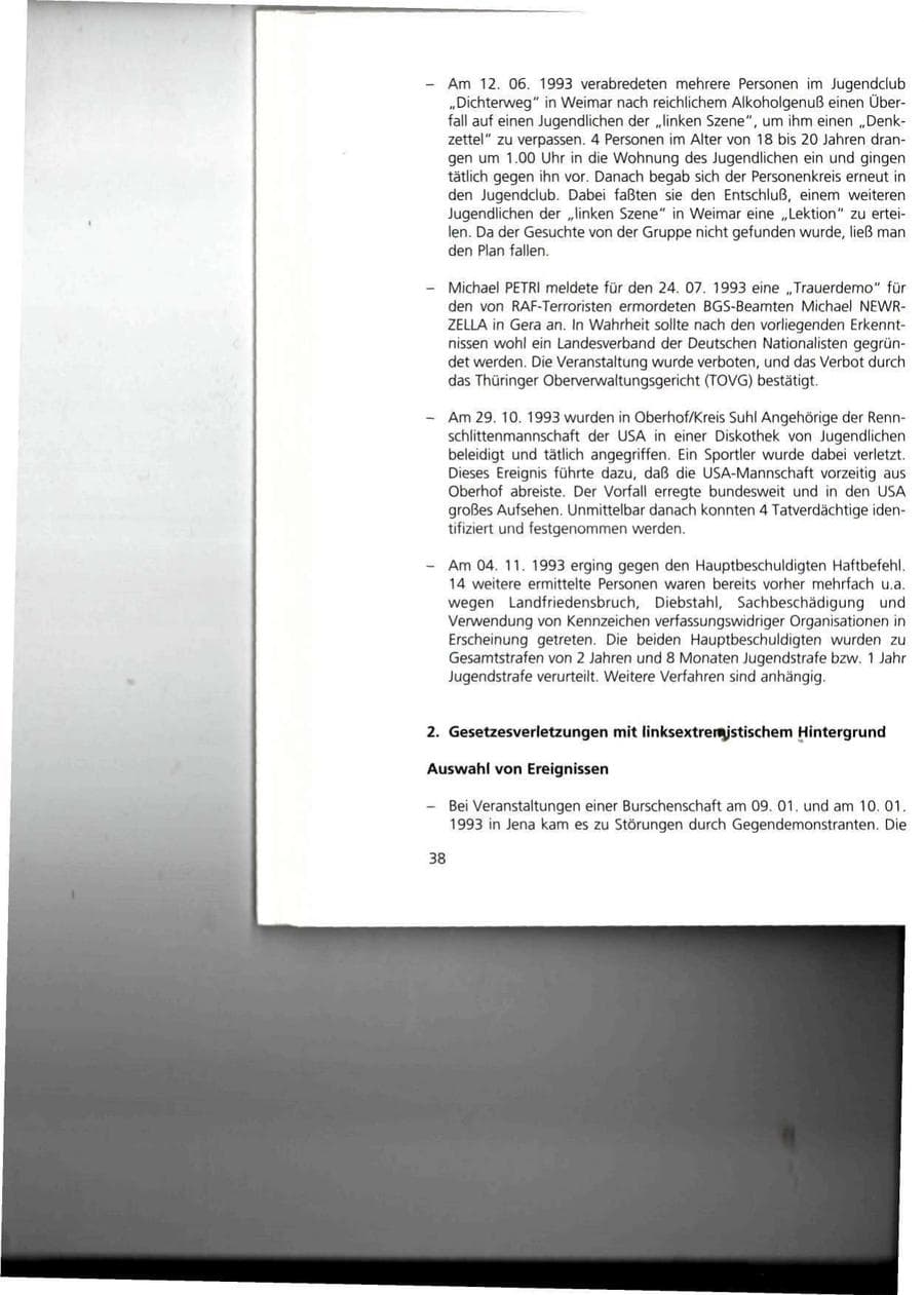 Seite 38 des Verfassungsschutzbericht 1993 Thüringen