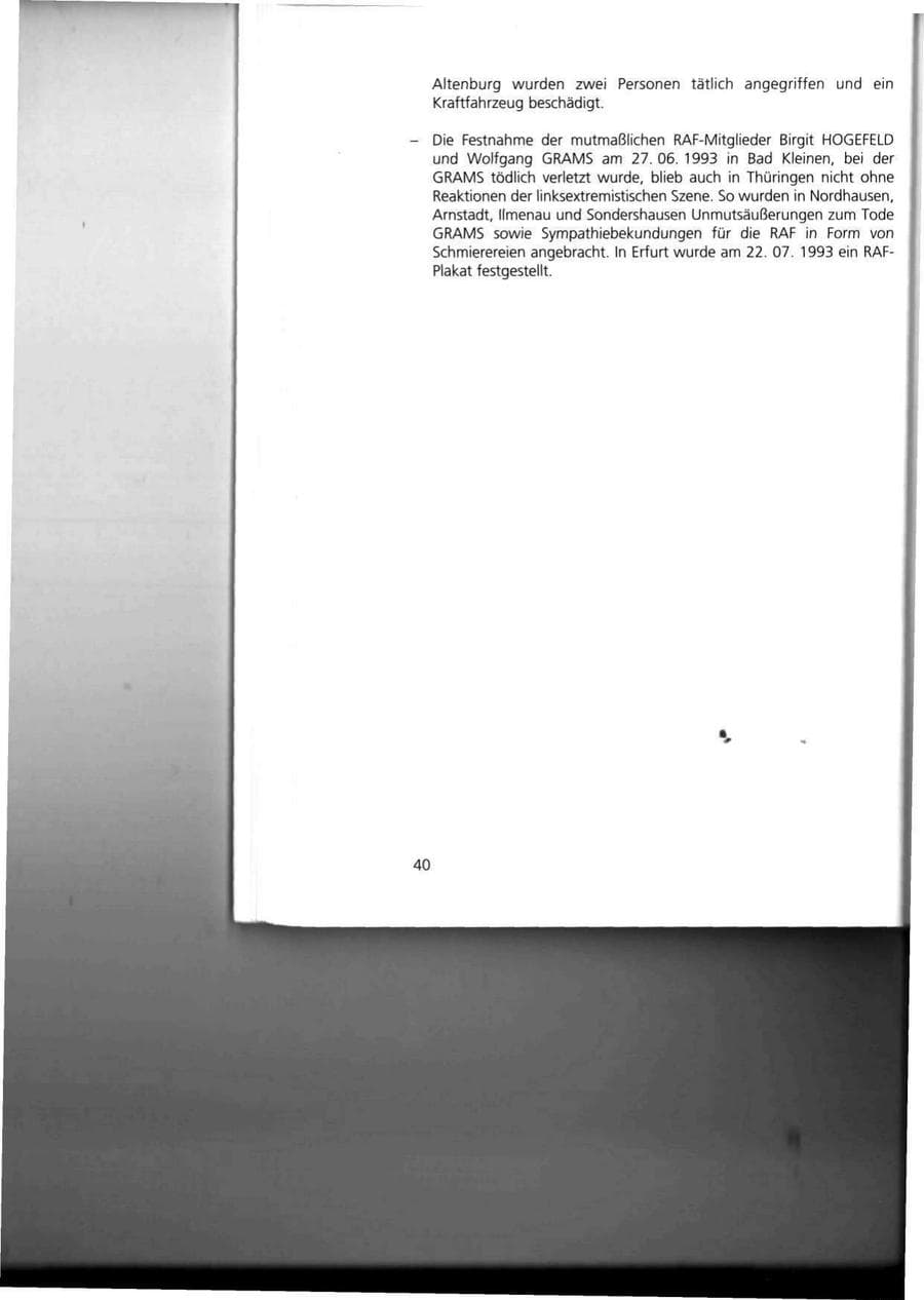 Seite 40 des Verfassungsschutzbericht 1993 Thüringen