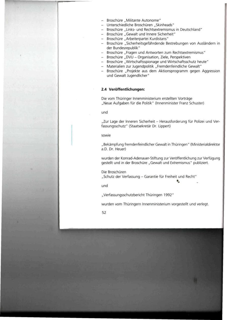 Seite 52 des Verfassungsschutzbericht 1993 Thüringen