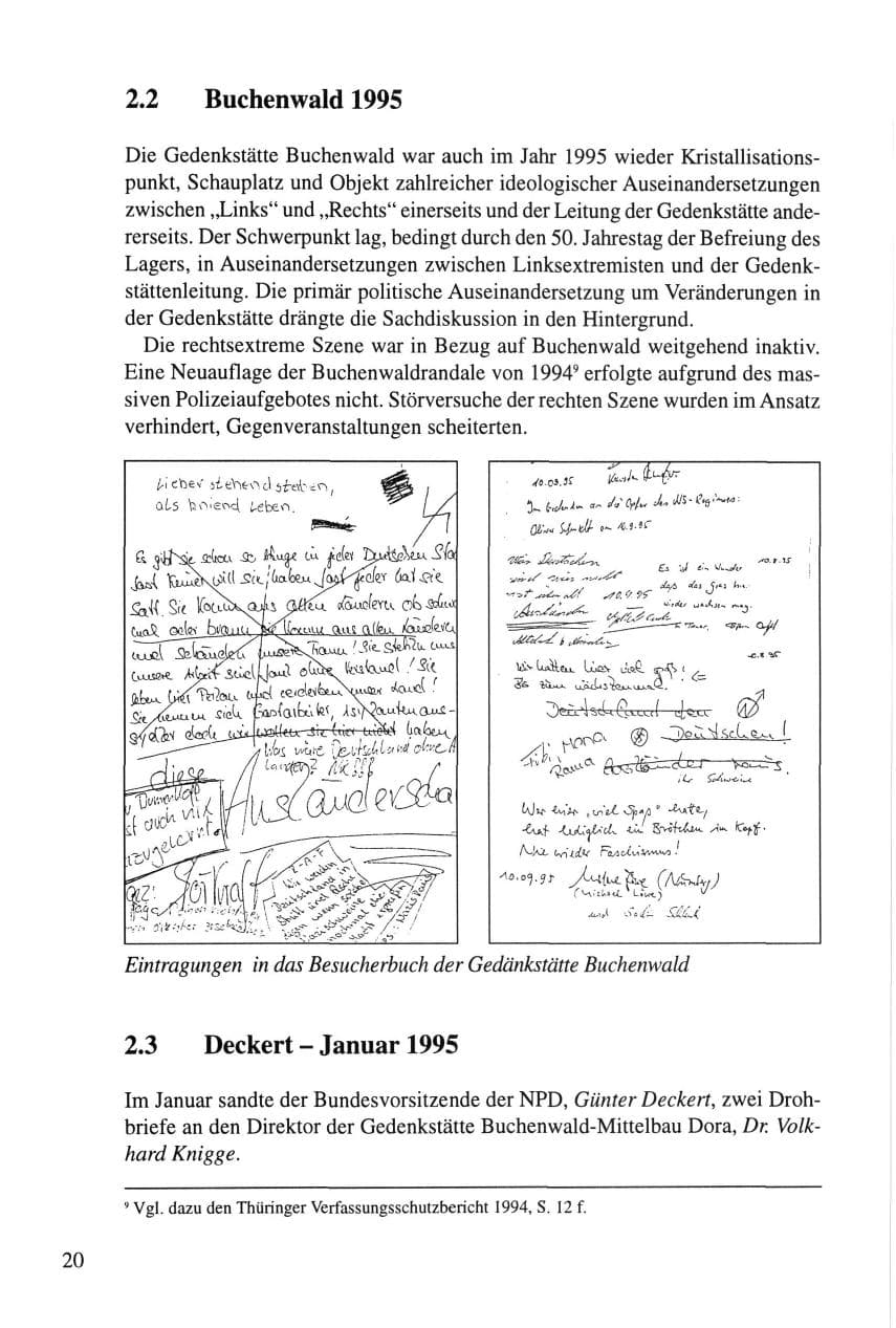 Seite 20 des Verfassungsschutzbericht 1995 Thüringen