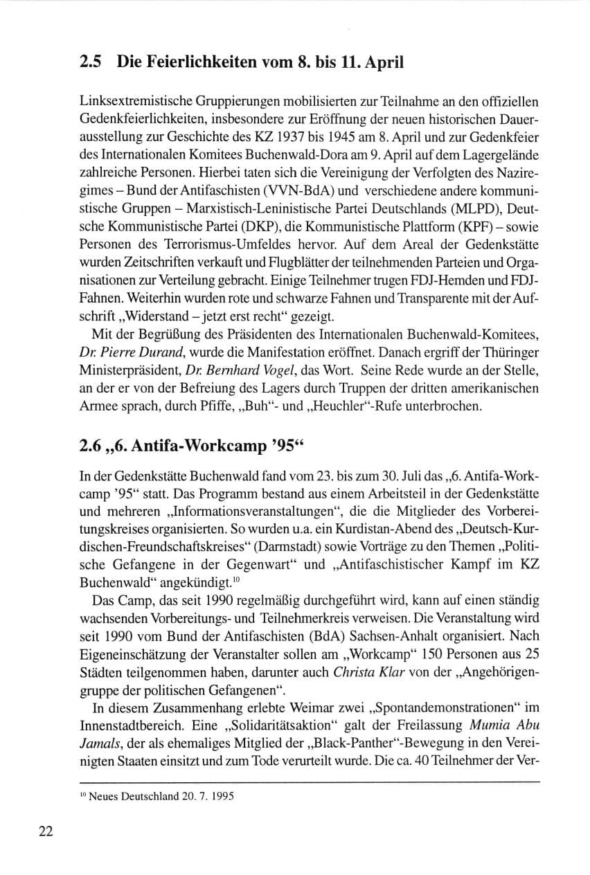 Seite 22 des Verfassungsschutzbericht 1995 Thüringen