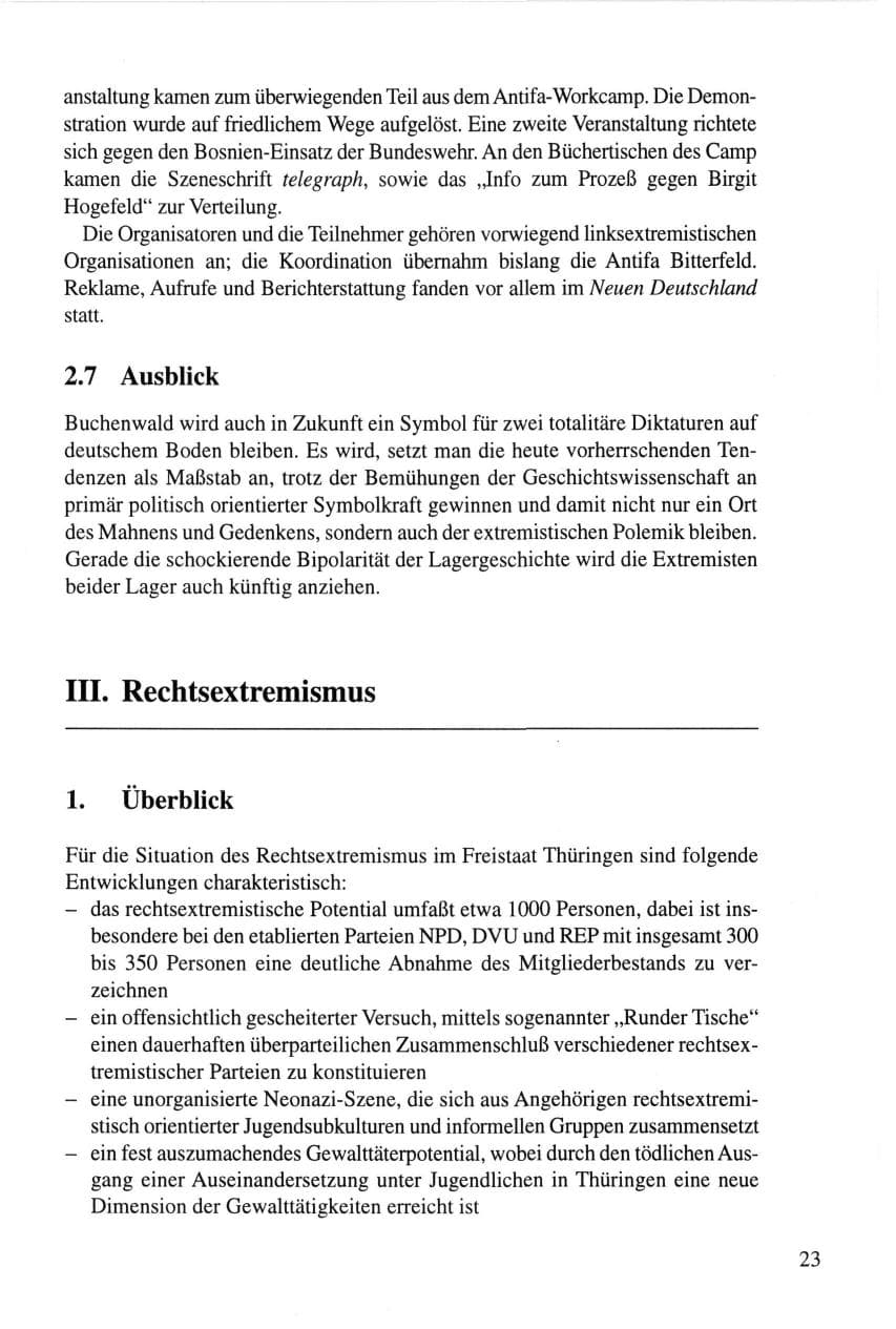 Seite 23 des Verfassungsschutzbericht 1995 Thüringen