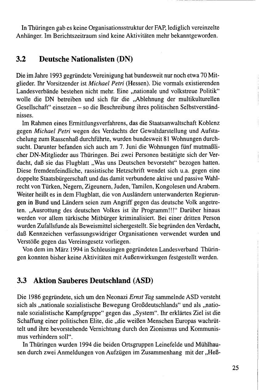 Seite 25 des Verfassungsschutzbericht 1995 Thüringen