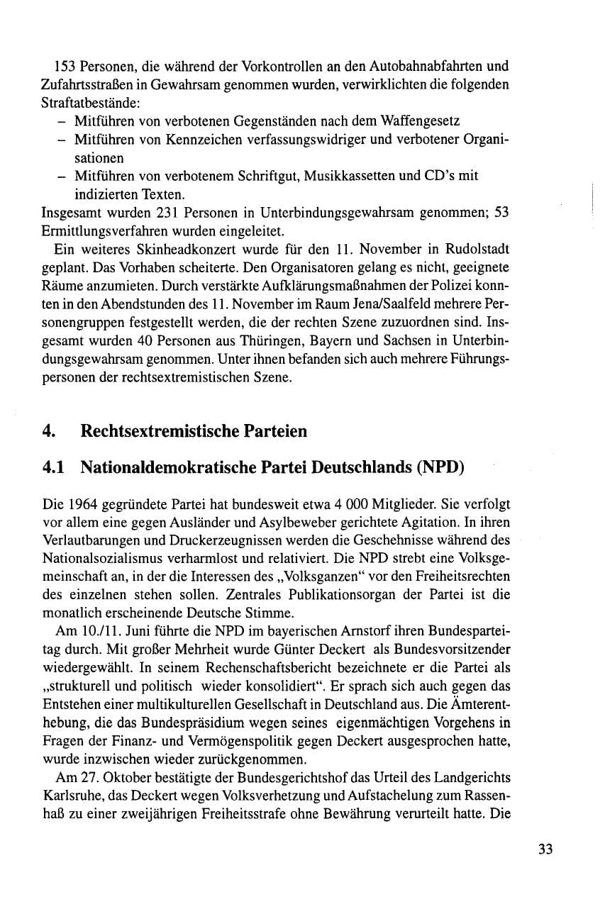 Seite 33 des Verfassungsschutzbericht 1995 Thüringen