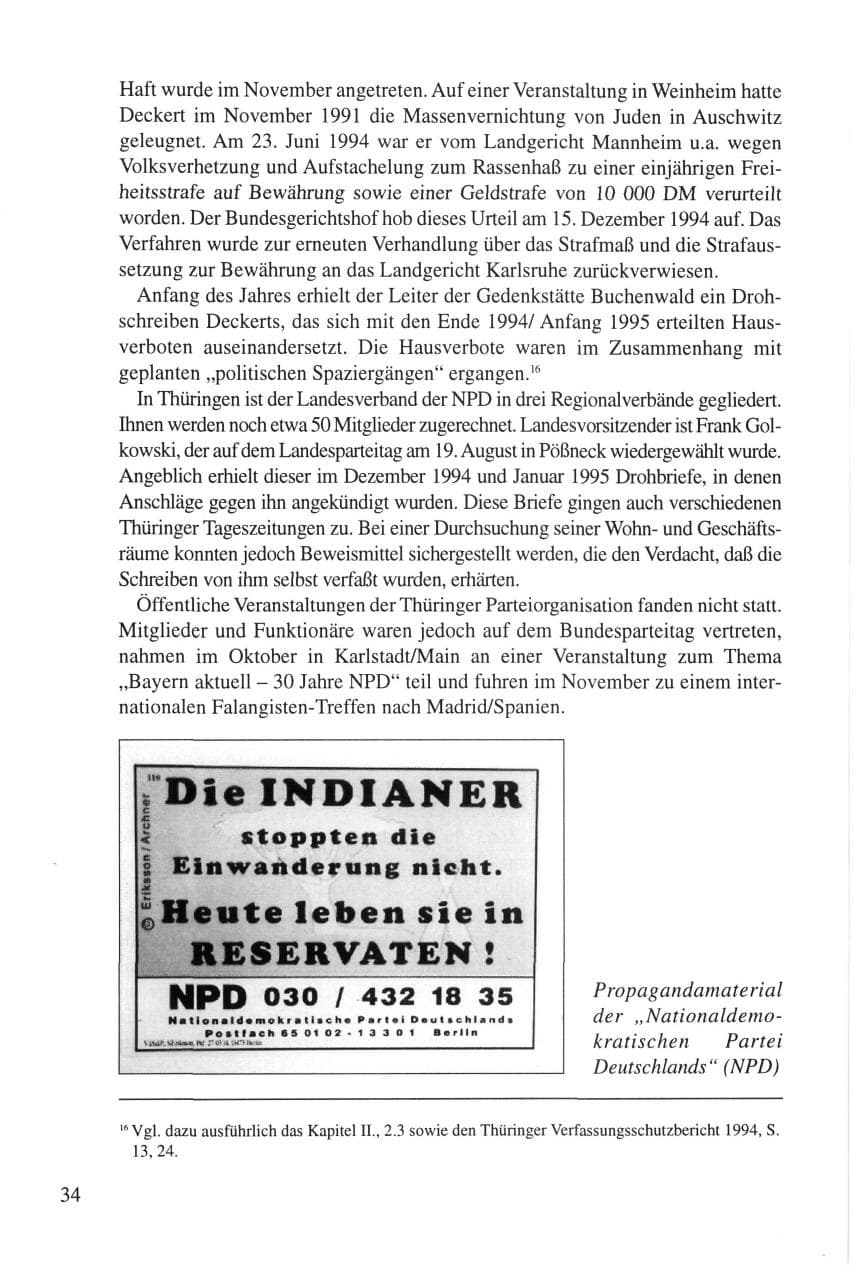 Seite 34 des Verfassungsschutzbericht 1995 Thüringen