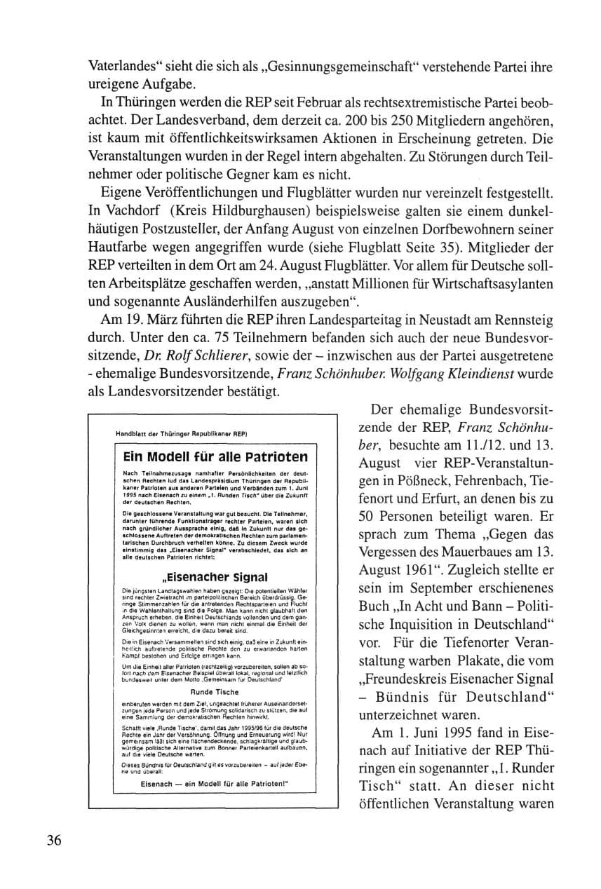 Seite 36 des Verfassungsschutzbericht 1995 Thüringen