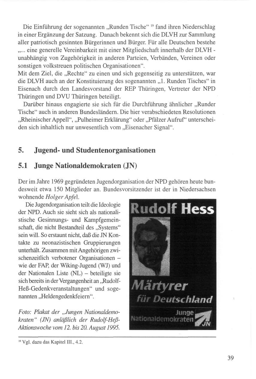 Seite 39 des Verfassungsschutzbericht 1995 Thüringen