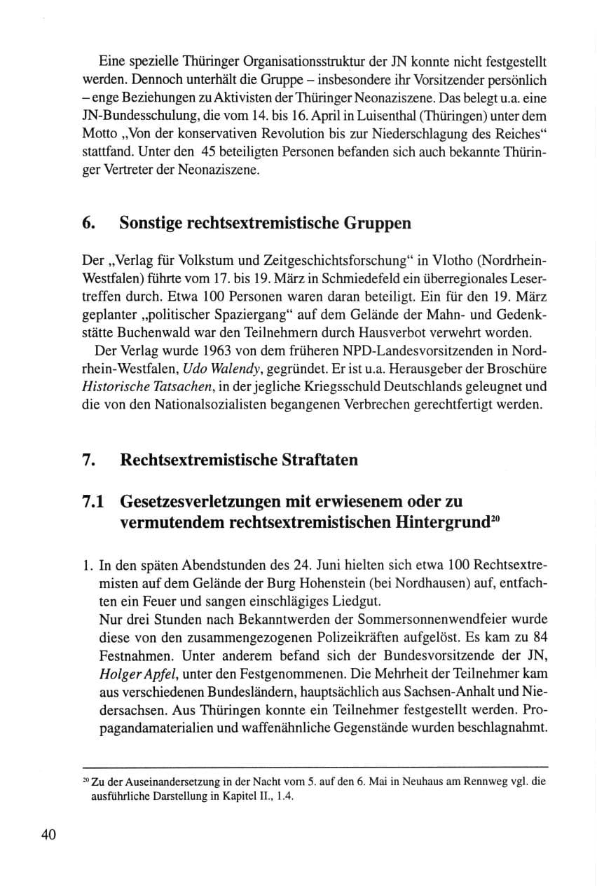 Seite 40 des Verfassungsschutzbericht 1995 Thüringen