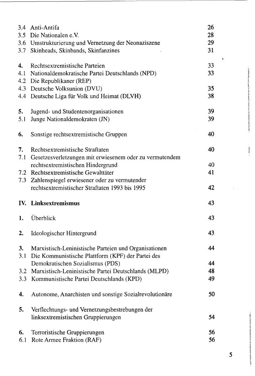 Seite 5 des Verfassungsschutzbericht 1995 Thüringen