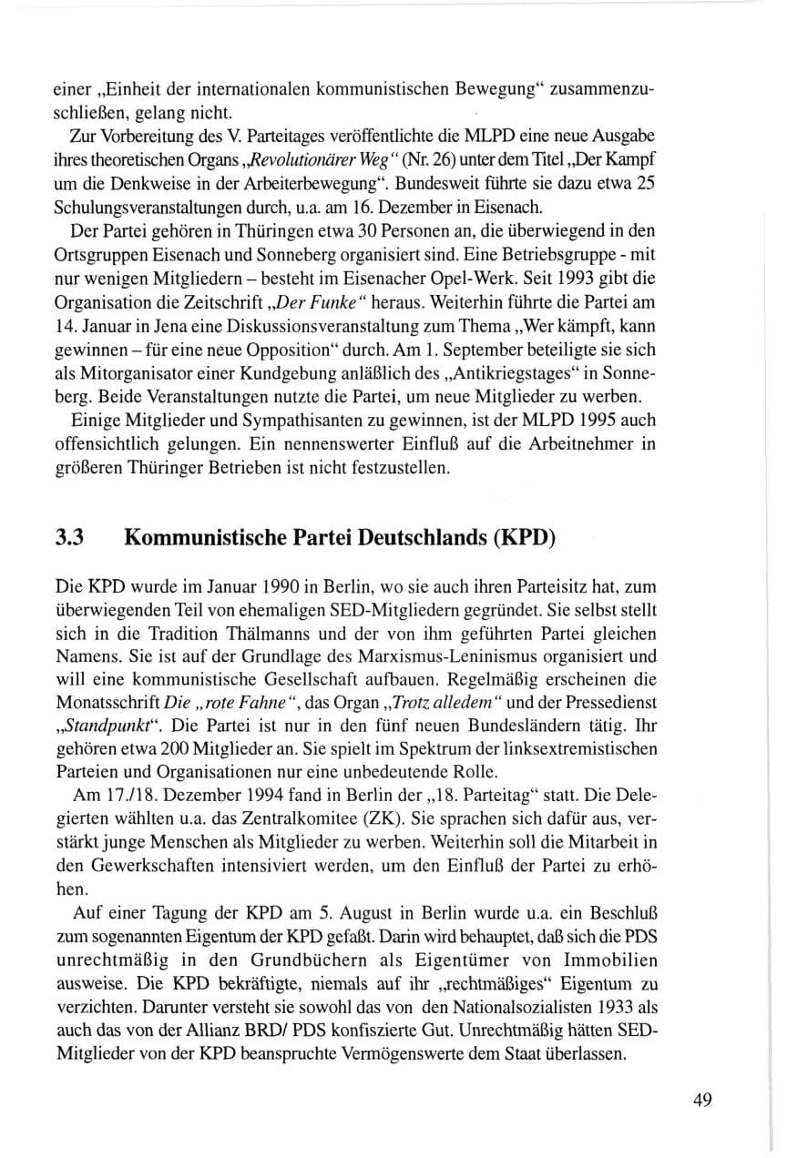 Seite 49 des Verfassungsschutzbericht 1995 Thüringen