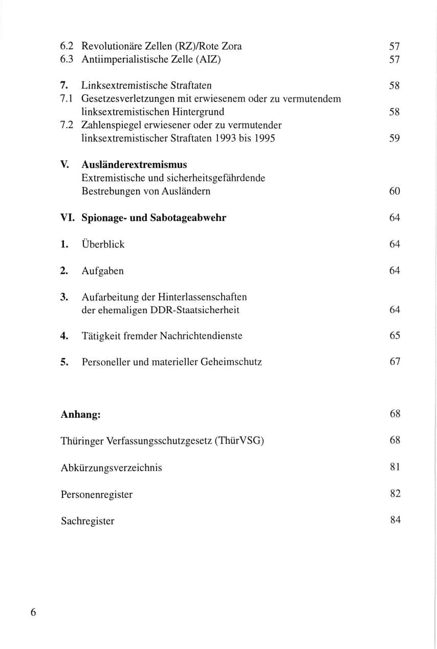 Seite 6 des Verfassungsschutzbericht 1995 Thüringen