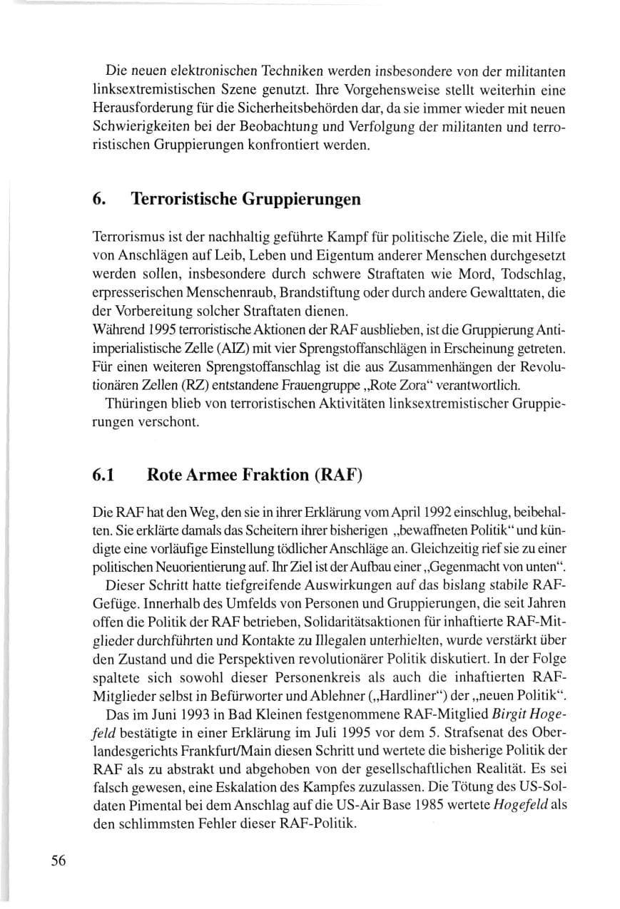 Seite 56 des Verfassungsschutzbericht 1995 Thüringen