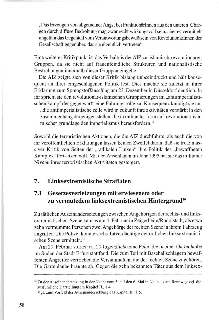 Seite 58 des Verfassungsschutzbericht 1995 Thüringen