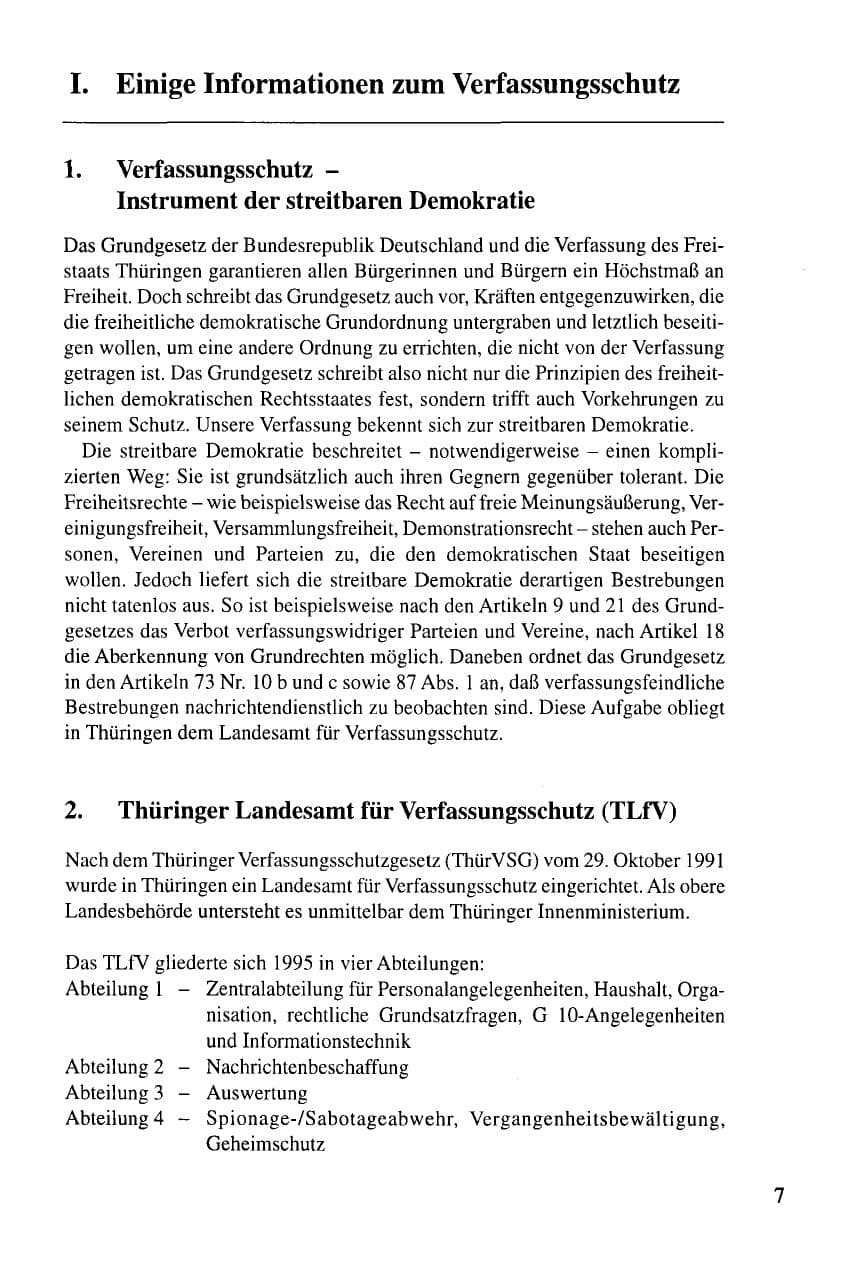 Seite 7 des Verfassungsschutzbericht 1995 Thüringen
