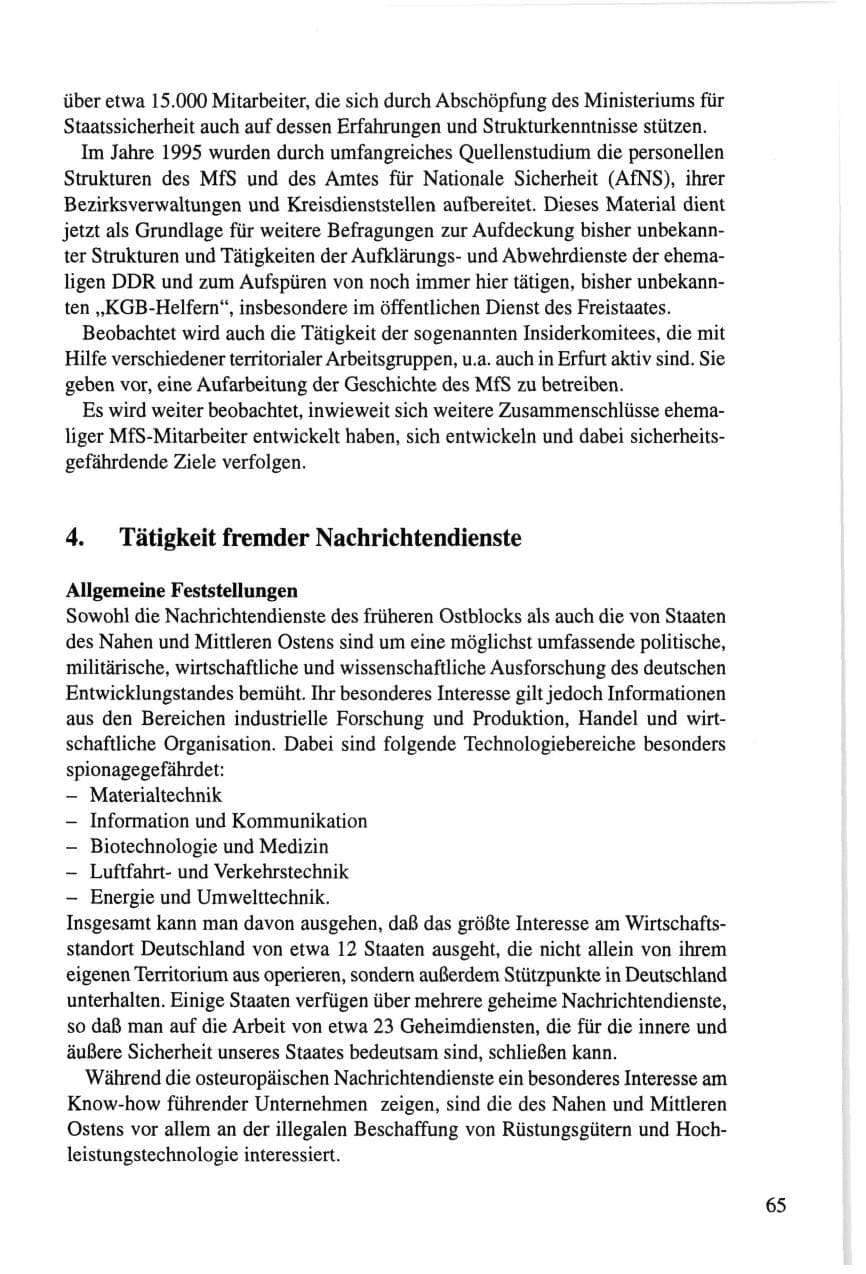 Seite 65 des Verfassungsschutzbericht 1995 Thüringen