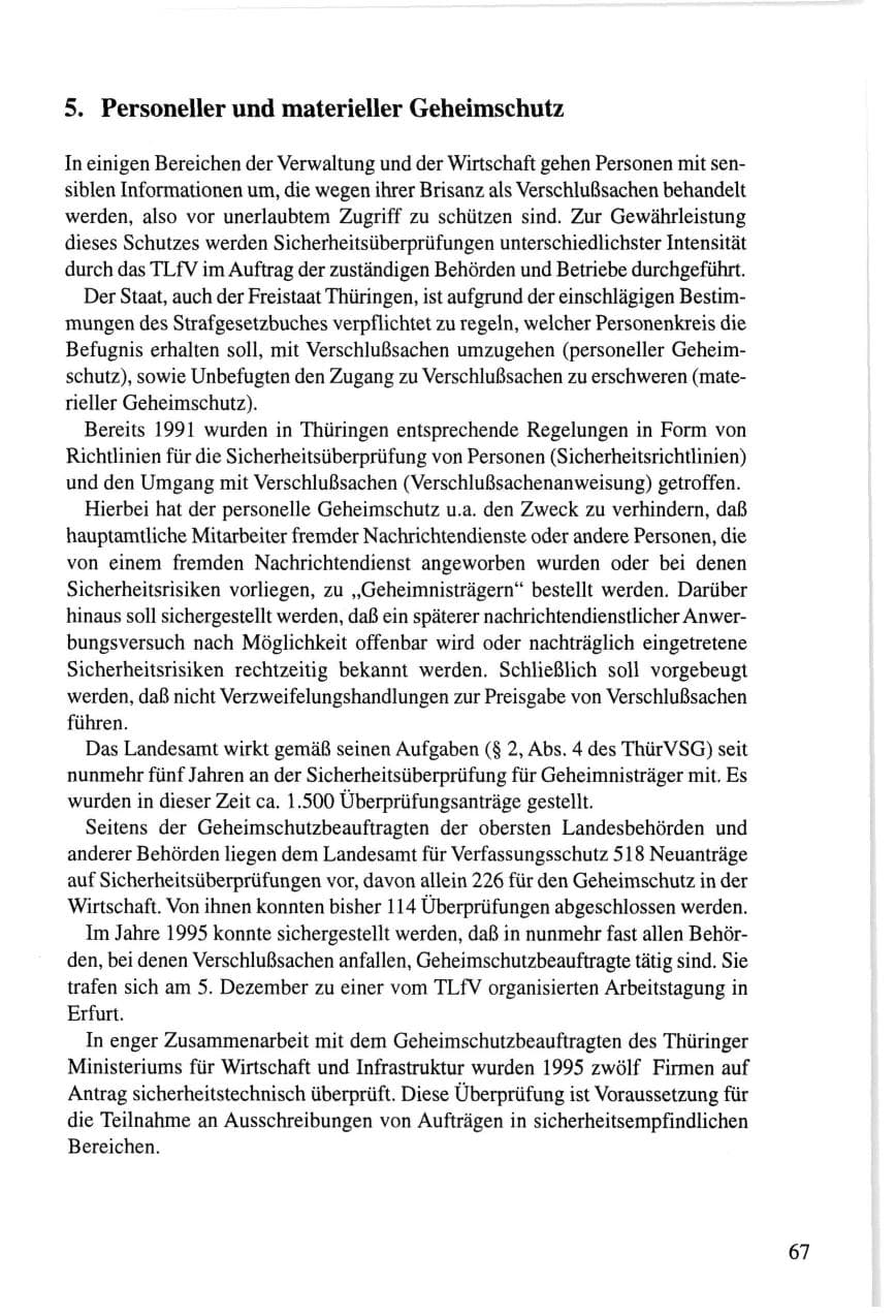 Seite 67 des Verfassungsschutzbericht 1995 Thüringen