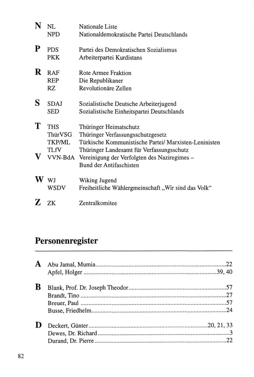 Seite 82 des Verfassungsschutzbericht 1995 Thüringen
